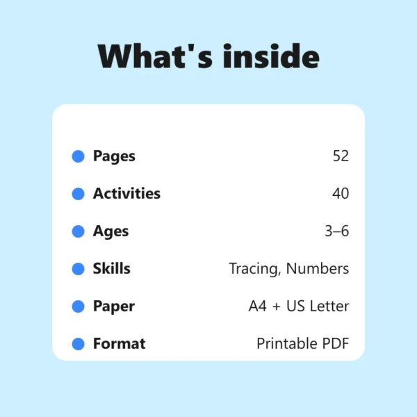 Numbers 1–20 Activity Book – what's inside