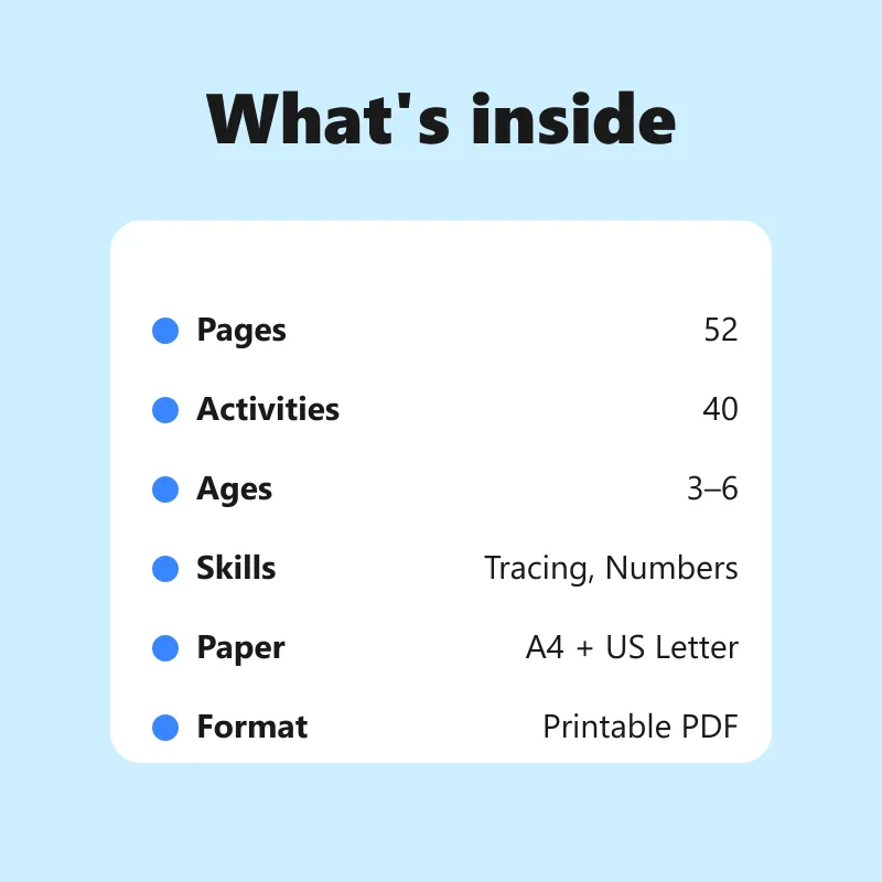 Numbers 1–20 Activity Book – what's inside